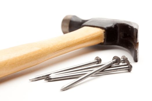 Hammer and Nails Isolated on a White Background.
