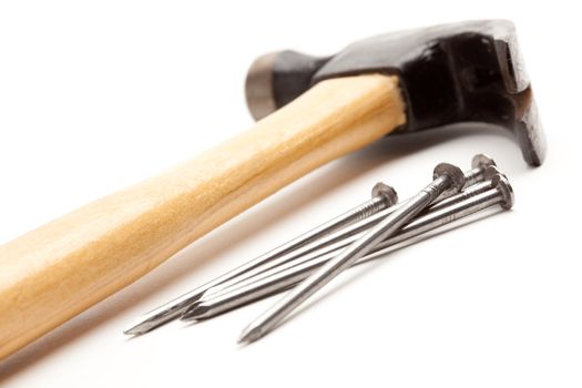 Hammer and Nails Isolated on a White Background.
