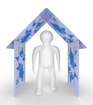 conceptual image of person in the house. Isolated 3D image