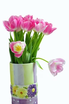 Lots of pink tulips in vase