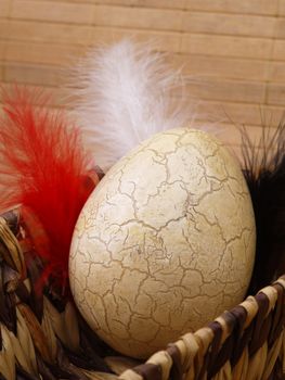 easter basket with egg on tatami style matting