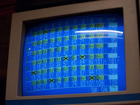 Bowling game score results screen