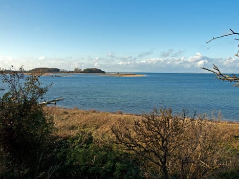 Beautiful coastal sea landscape with an island in the background