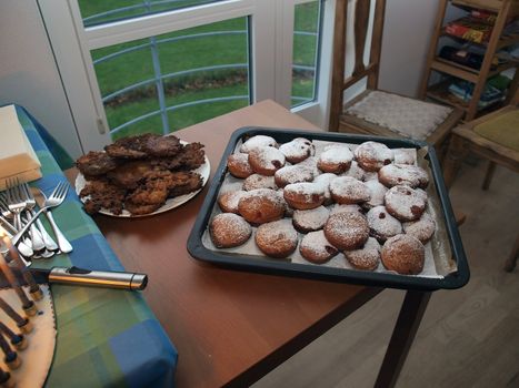 Delicious Traditional Jewish Hanukkah doughnut suganuyot and potato latkes