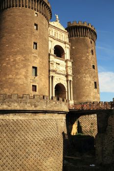 The towers and defenses of Castle Nuovo in Naples, Italy.