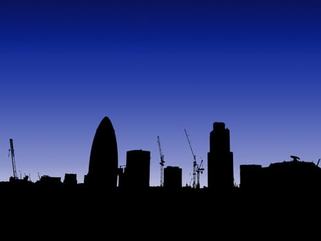 
The London skyline in silhouette with the Gherkin.