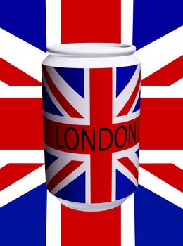 Drinks can with the union jack flag on it.