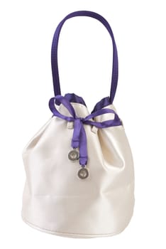 Beige bag for cosmetics. Isolated on white background