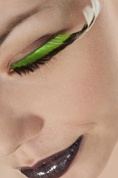 Eye makeup and lips, artlike beauty portrait closeup
