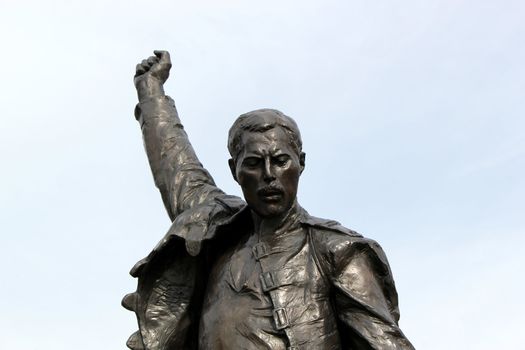 Close up of a statue representing Freddie Mercury dancing and singing, Montreux, Switzerland