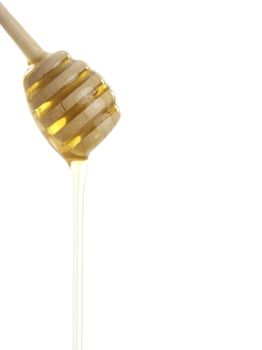 Wooden honey drizzler with a honey isolated on white.