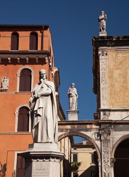 Dante statue in Piazza Signori in Verona Italy