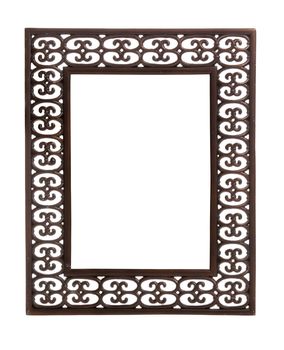 Isolated bronze colored carved picture frame against white