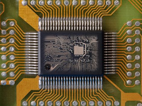 Microphoto of an integrated microcircuit