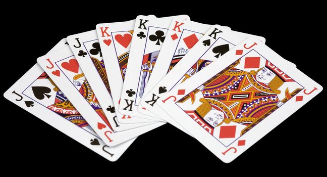 Card jacks and kings on the black background