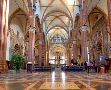Interior of the Cathedral of St Maria Assunta in Verona Italy