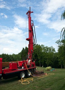 Drilling for geothermal power system in suburban yard