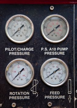 Pressure gauges on large well drilling machine