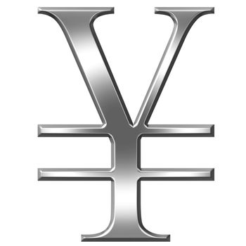 3d silver yen symbol isolated in white
