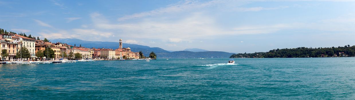 Town of Salo on Lake Garda showing harbor and boats moored