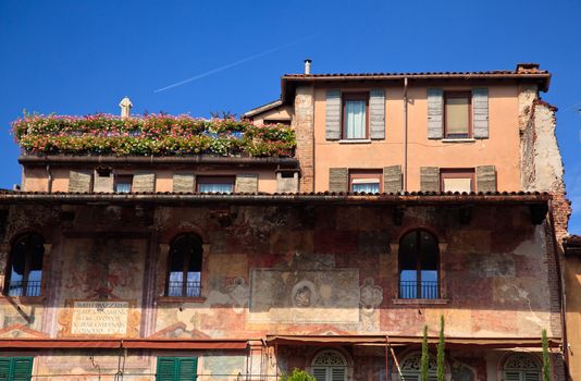 Frescoes in Piazza Erbe in Verona Italy