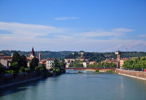 Adige river and Ponte Nuovo with Roman Theatre in background