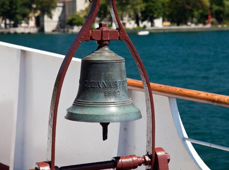 Paddle ferry Zanardelli bell on bow of ship
