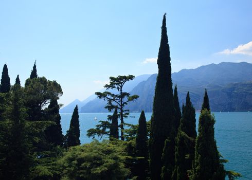 View of Lake Garda from castle walls of Malcesine