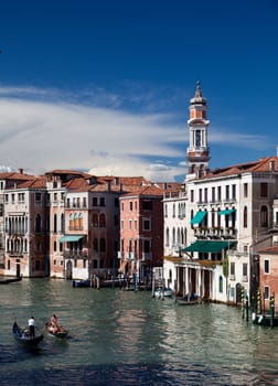View of busy grand canal in Venice in the late afternoon