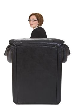 Portrait of a young businesswoman isolated against a white background.
