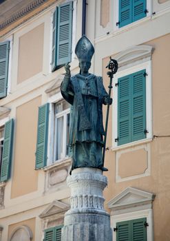 Statue of Carlo Borremeo in town street of Salo on banks of Lake Garda