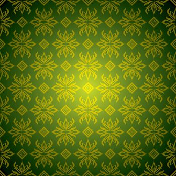 Green and golden wallpaper background with seamless design