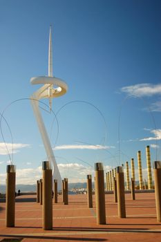 This telecommunication,s tower is located in Montjuic (Barcelona) close to the sea.

