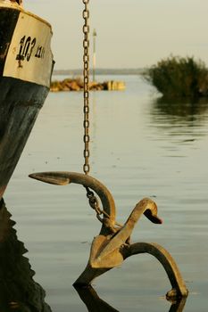 Ship and anchor in the Balaton (Hungary) lake without labour

