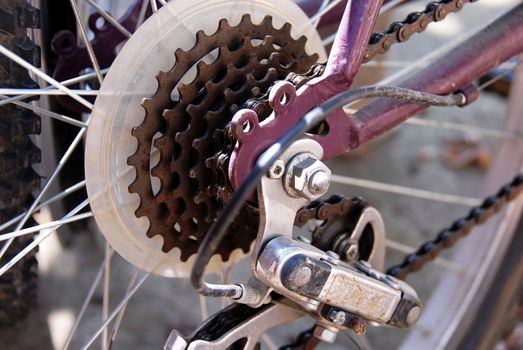rusty bicycle gears for speed regulation closeup outdoor