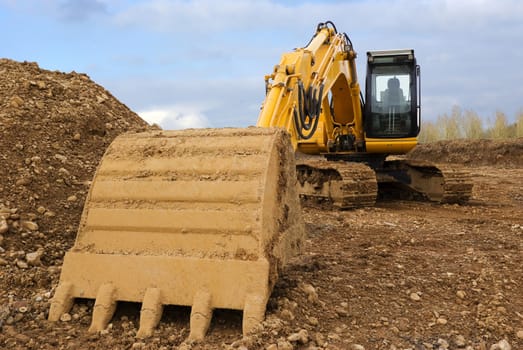 Close-up on a mechanical shovel arm