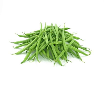 A pile of fresh green beans on white background 