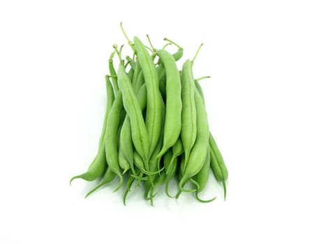 A pile of fresh green beans on white background