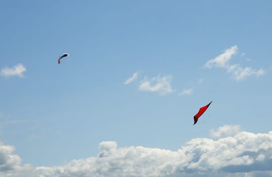 Two kites in the blue sky