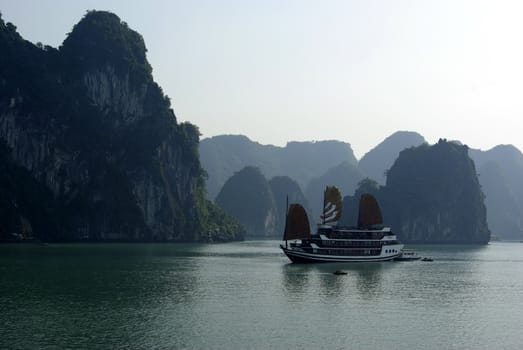 It's a typical Vietnamese junk in the Halong bay.