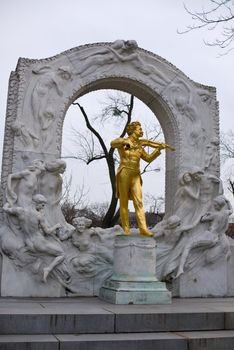 the famous golden memorial of johann strauss which is located in the vienna city park in the first district of vienna