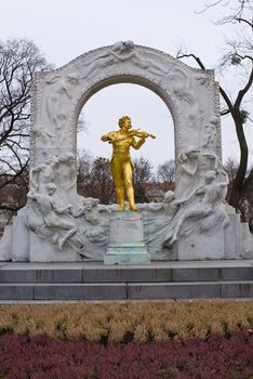 the famous golden memorial of johann strauss which is located in the vienna city park in the first district of vienna