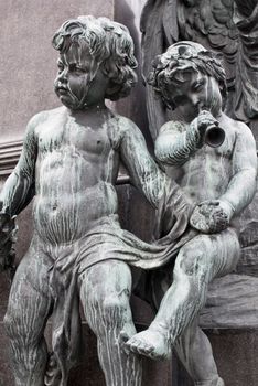 sculptures of musicians around the famous beethoven monument  which is located in the first district of vienna, the capital of austria