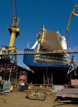 Big ferry in the dry dock during repairs.