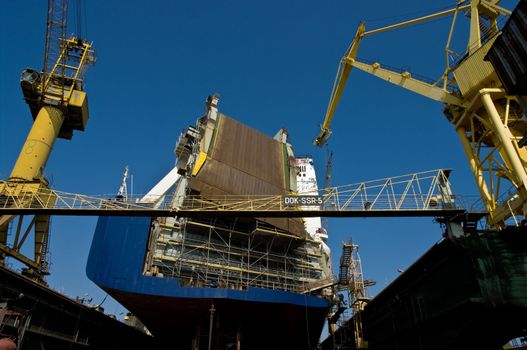 Big ferry in the dry dock during repairs.