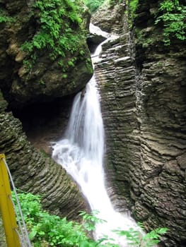 Waterfall, river, creek, cascade, verdure, canyon, gorge, railing, nature, beauty, landscape, type, background, Caucasus, relief, landscape, water