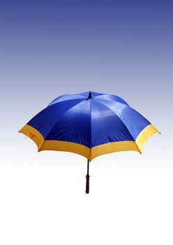 Blue - yellow beach umbrella on a white - blue background