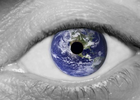 Photomontage showing the earth inside an eye