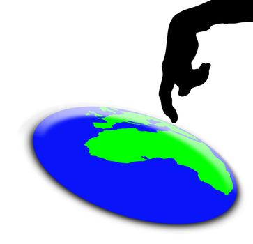 A button in the shape of the world being pushed.