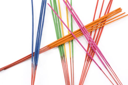 Aromatic colour sticks, disposit on white background